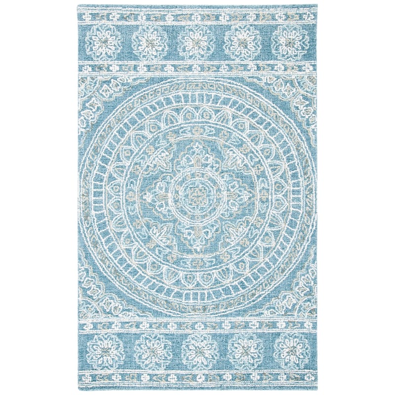 SAFAVIEH Handmade Blossom Viktoriya Medallion Wool Rug - 4' x 6' - Blue/Ivory