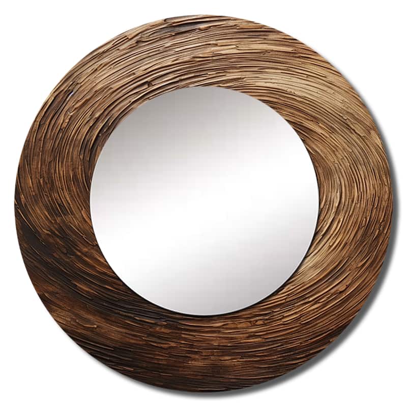 Designart "Brown Calm Current Spiral I" abstract spirals Wall Mounted Round Mirror - Modern Large Mirror Wall Décor