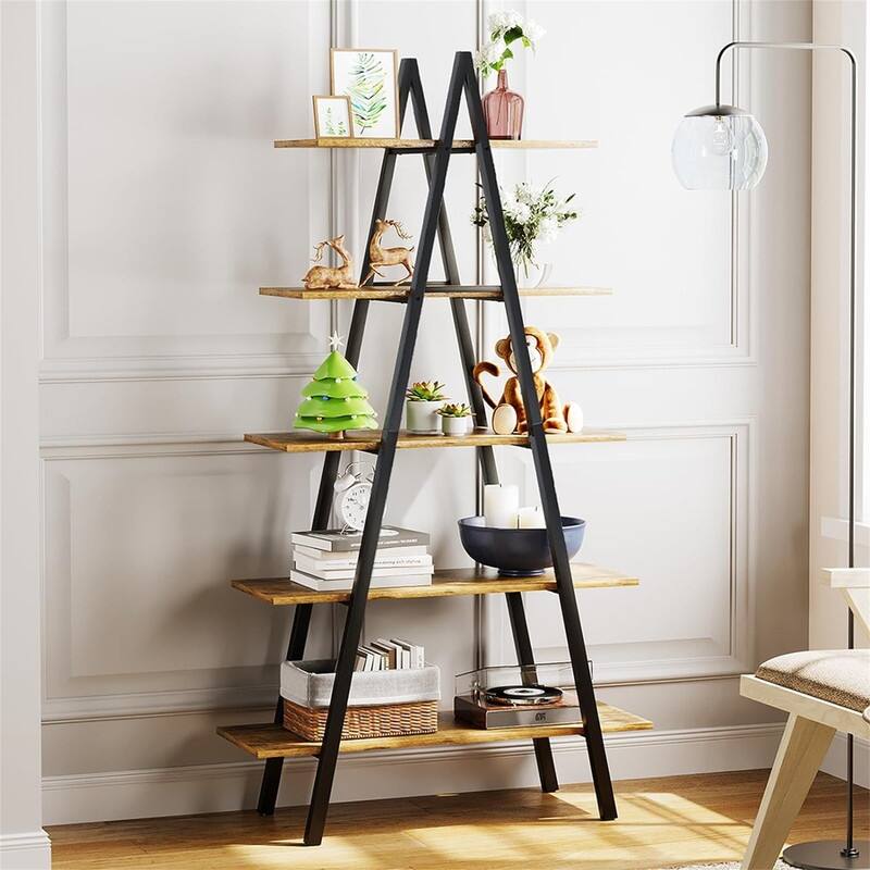 5-Tier Ladder Bookshelf - 13.8"D x 35.8"W x 65"H - Espresso - 13.8"D x 35.8"W x 65"H