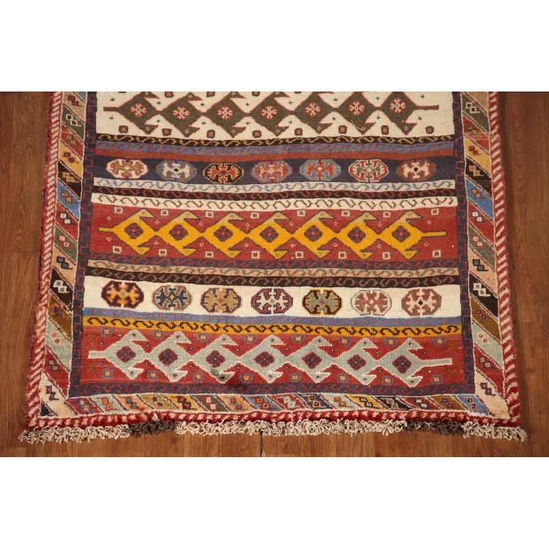 Tribal Shiraz Kashkoli Persian Vintage Area Rug Handmade Wool Carpet - 3'6"x 5'2"
