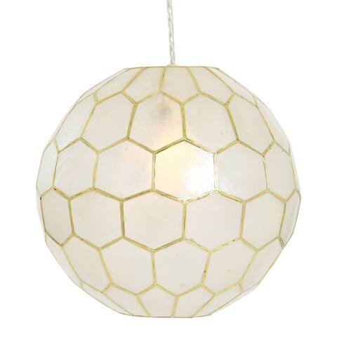 Capiz Honeycomb Globe Pendant Light, Capiz White Seashells with Antique Gold