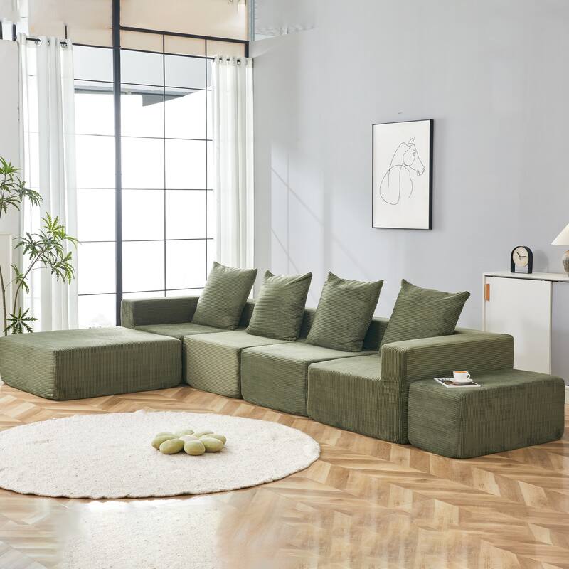 4-Seat Modular Sofa Sectional with Oversized Chaise & Ottomans Cloud Couch in Soft Corduroy Fabric