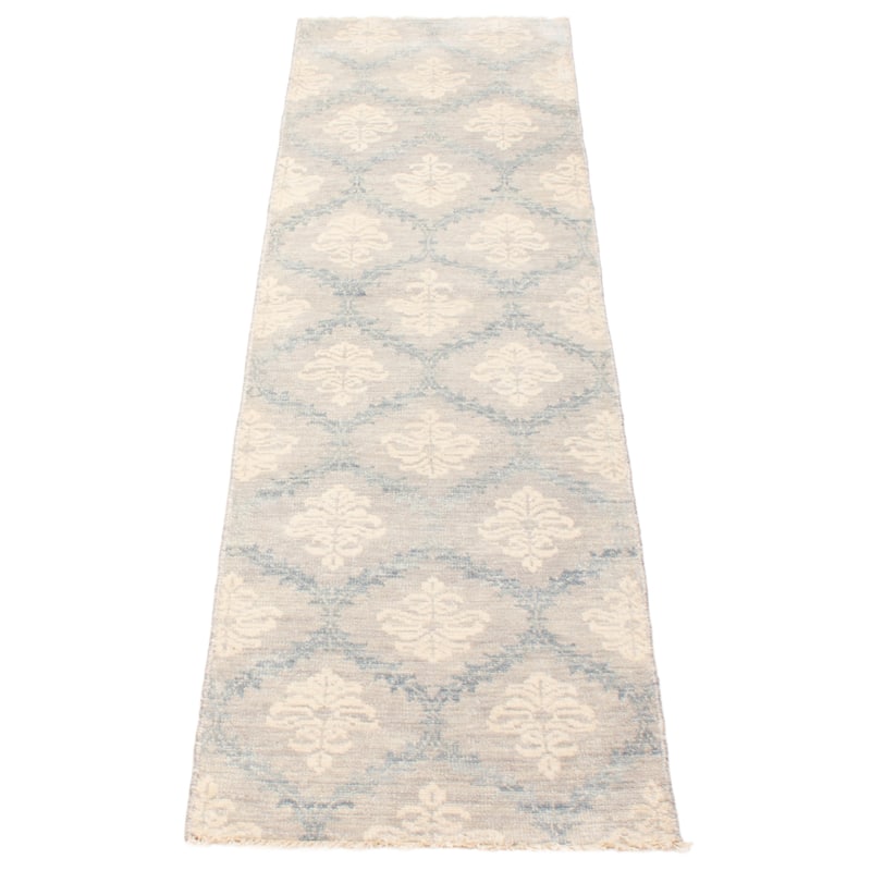 ECARPETGALLERY Hand-knotted Silk Shadow Grey Wool Rug - 2'7 x 9'9