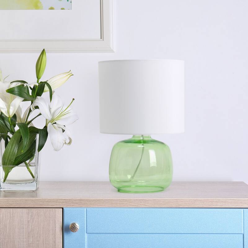 Glass Jar Table Lamp with Drum Shade - 13.75" - Green and White