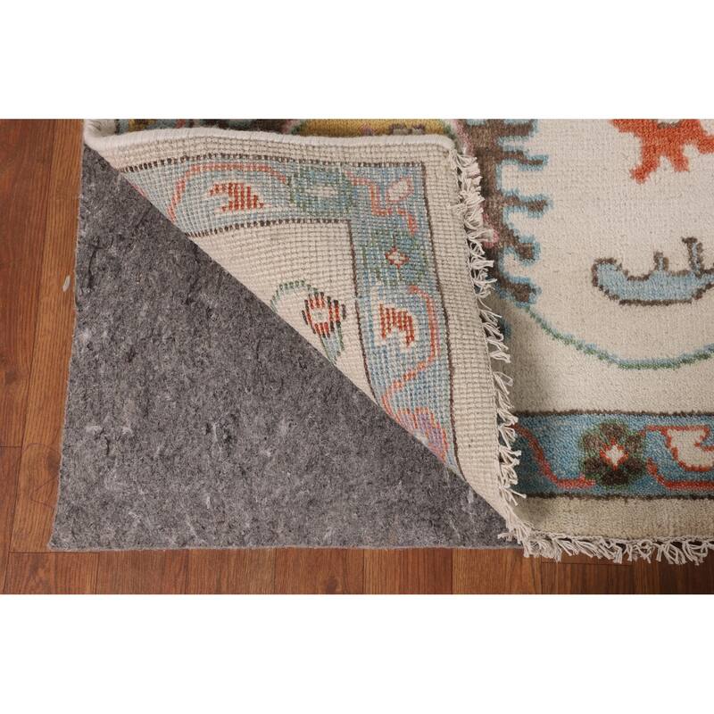 Beige Transitional Floral Oushak Area Rug Hand-Knotted Wool Carpet - 8'9" x 12'0"