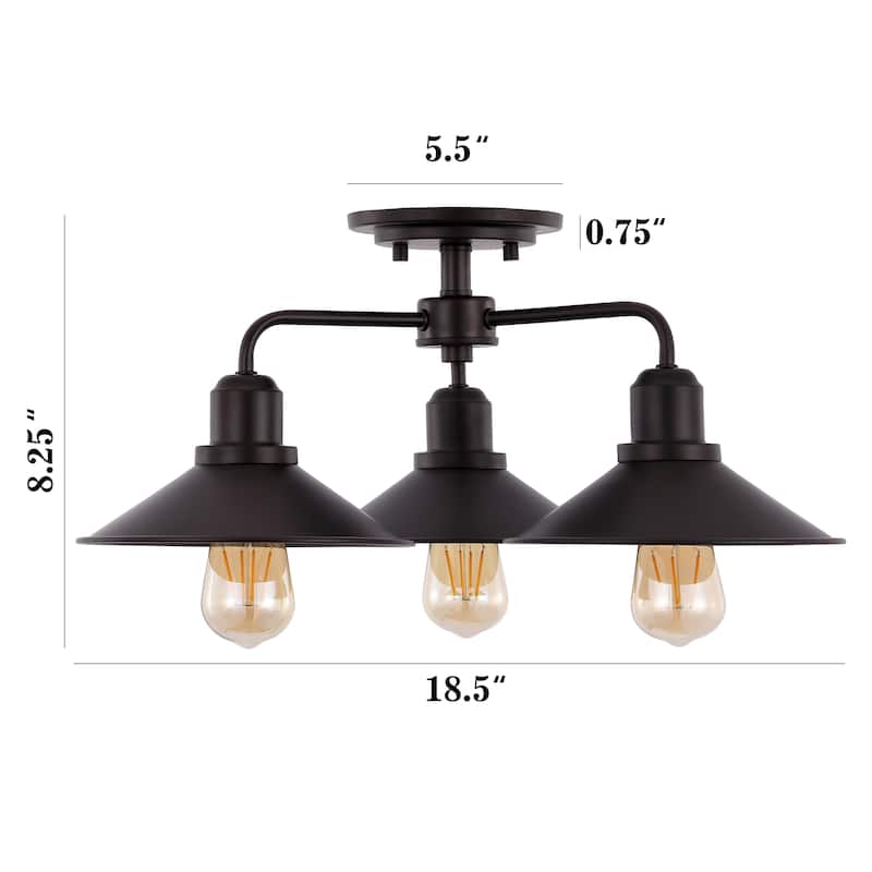 Calvin 18.5" 3-Light Iron Industrial LED Semi-Flush Mount, Oil Rubbed Bronze by JONATHAN Y