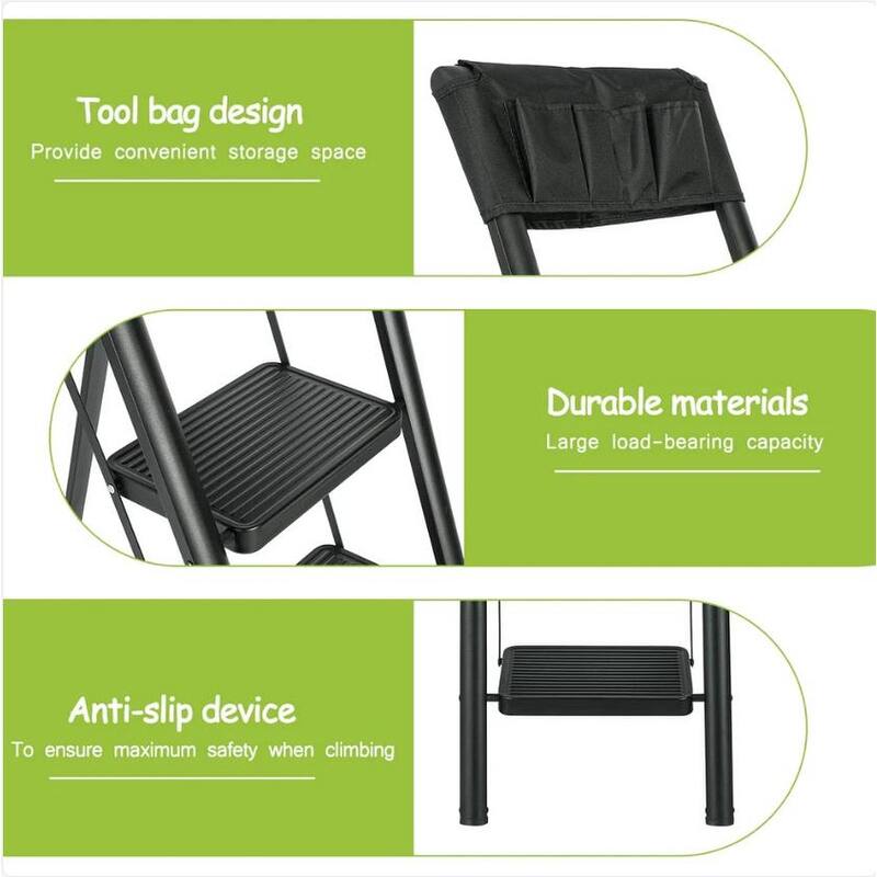 Black 5 Step Stool Folding Step Stool with Tool Bag