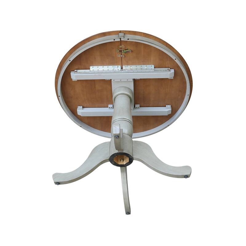 36" Round Top Pedestal Table With 12" Leaf - Distressed Hickory/Stone
