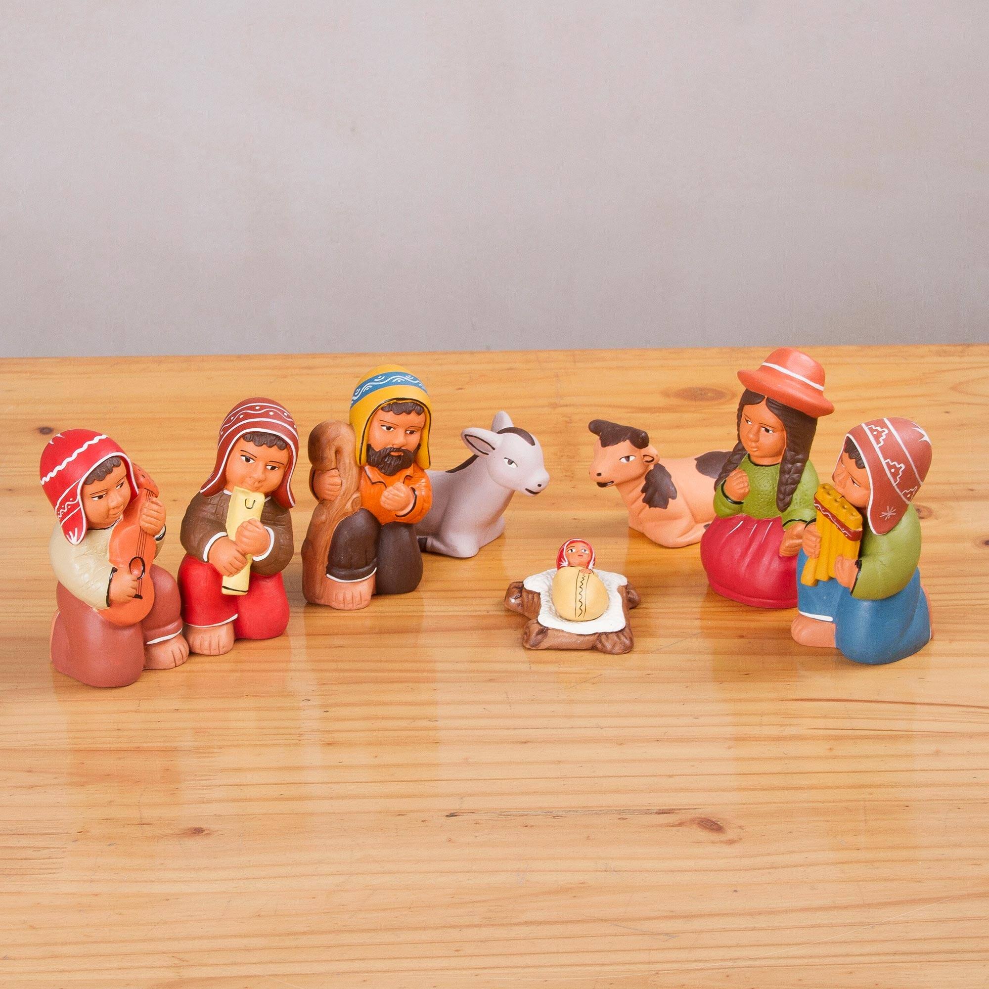 NOVICA Handmade Nativity Melody Ceramic Nativity Scene (Set Of 9) Bed