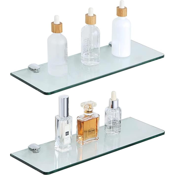 Floating Glass Shelves for Bathroom, Tempered Glass Shelf -  Clear