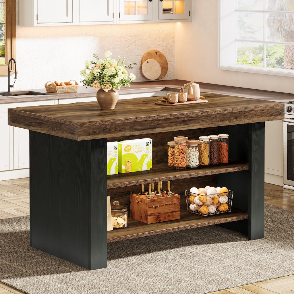 55" Kitchen Island with Storage, Center Island Table Dining Breakfast Bar for Kitchen Dining Room Living Room