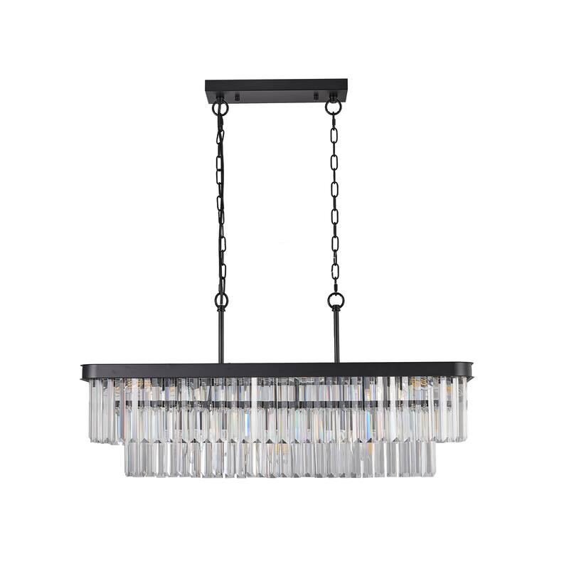 Chandeliers,Rectangular Crystal Chandelier Adjustable,Farmhouse Iron Ceiling Hanging Light(Bulb Not Included)
