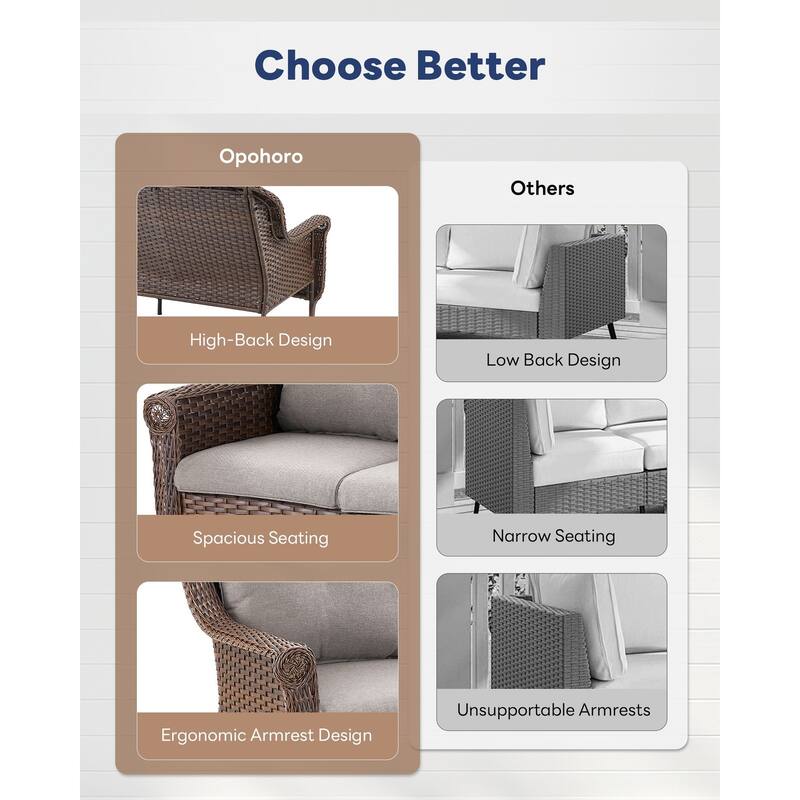 Outdoor 2-Seat Sofa with 2 Swivel Chair Table Brown - Grey