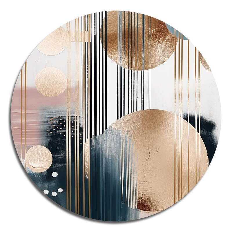 Designart "Soft Colors Shapes And Lines Marble III" Abstract Marble Metal Round Wall Art