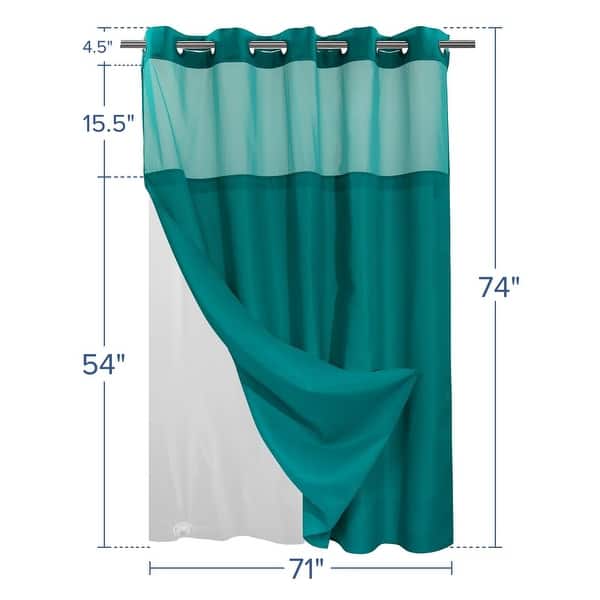 dimension image slide 9 of 19, No Hook Slub Linen Texture Shower Curtain with PEVA Snap-in Liner