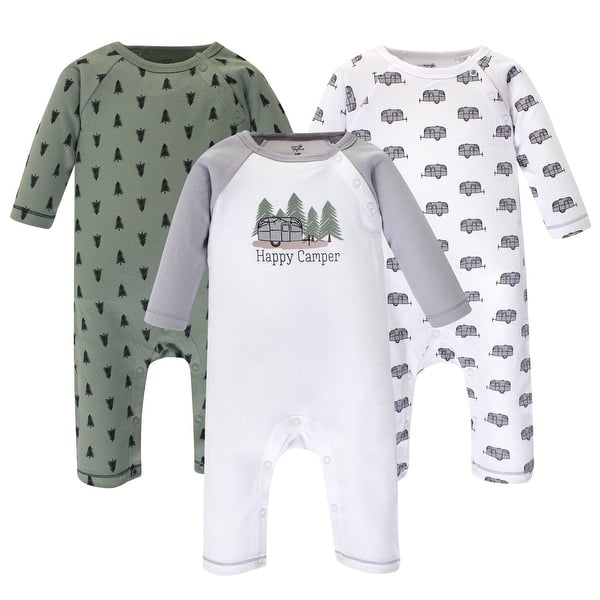 slide 1 of 1, Touched by Nature Baby Boy Organic Cotton Coveralls 3pk, Happy Camper 0-3 Months - Happy Camper