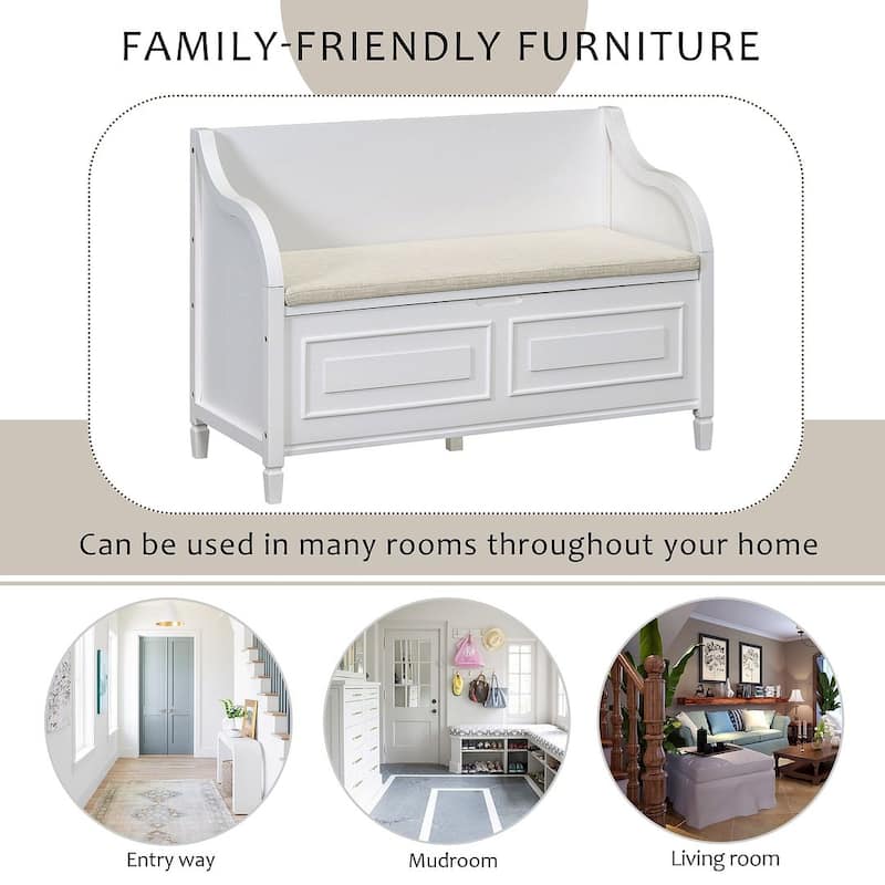 Farmhouse Solid Wood Multi-Purpose Upholstered Storage Bench