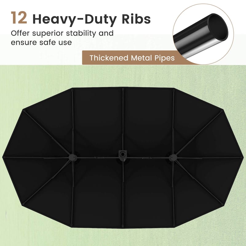 Costway 15FT Double-Sided Twin Patio Umbrella Outdoor Market W/ Crank