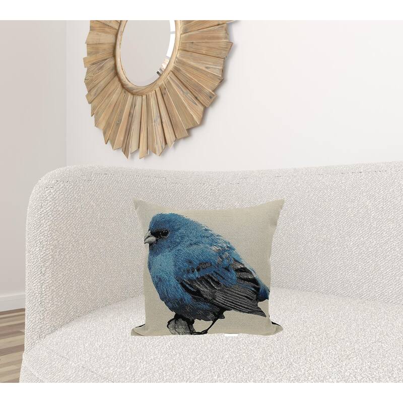 18"x18" Blue Bird Polyester and Cotton Blend Bird Print Zippered Pillow