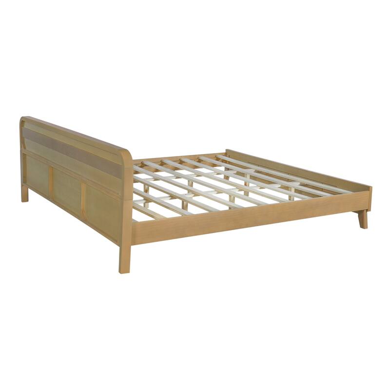 Pine Solid Wood Platform Bed with Headboard, Mid Century Bed Frame with Wood Slat Support