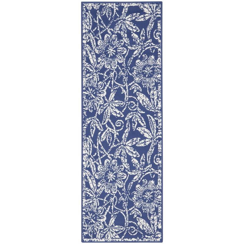Joqoh Power Loomed Distressed Abstract Floral Traditional Non Skid Stain Resistant Area Rug By HomeRoots - 96' X '24' X '0.39