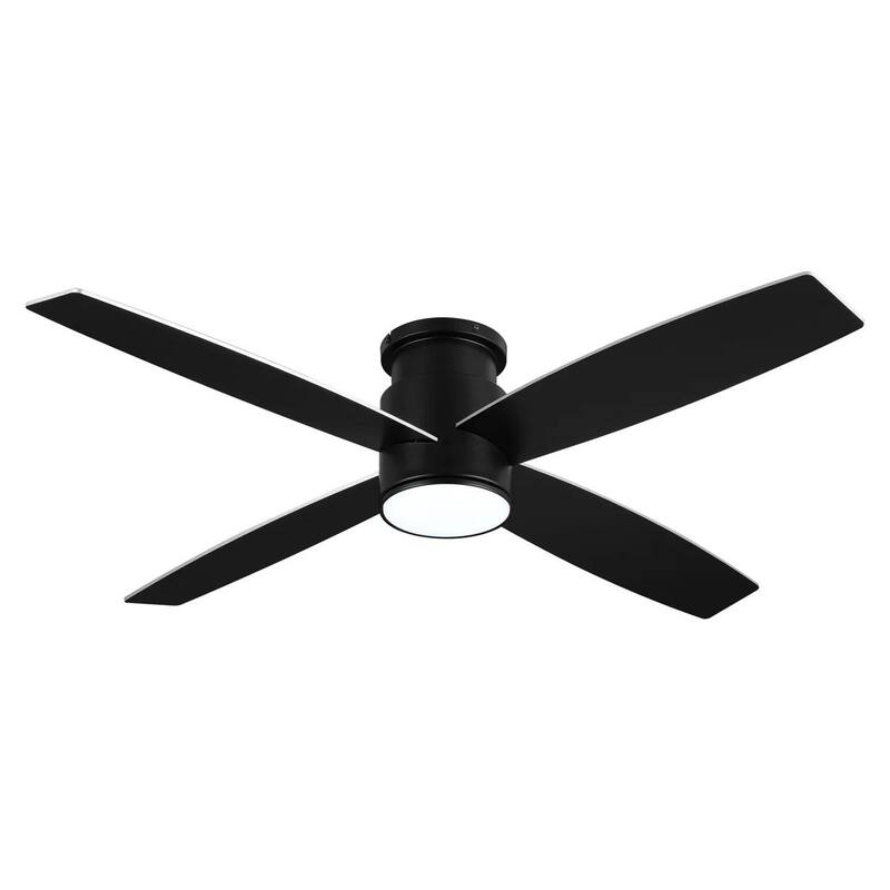 MLiAN Flush Mount DC Ceiling Fan with Lights and Remote, 4 Reversible Blades - Black - 44''