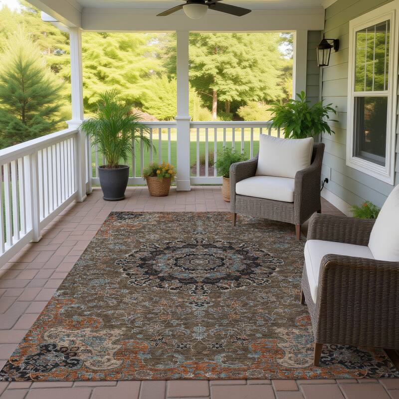 Machine Washable Indoor/ Outdoor Traditional Awaka Chantille Rug - Chocolate - 5' x 7'6"