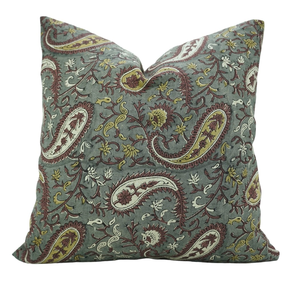 Fabdivine Paisley Home Accent Cushion Cover 22x22 Inch for Soft Pure Linen Sofa, Chair or Couch, Farmhouse Pillowcase, Kiara