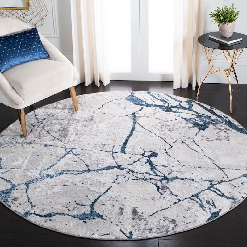 SAFAVIEH Amelia Fietje Modern Abstract Distressed Rug - 6'7" Round - Grey/Blue
