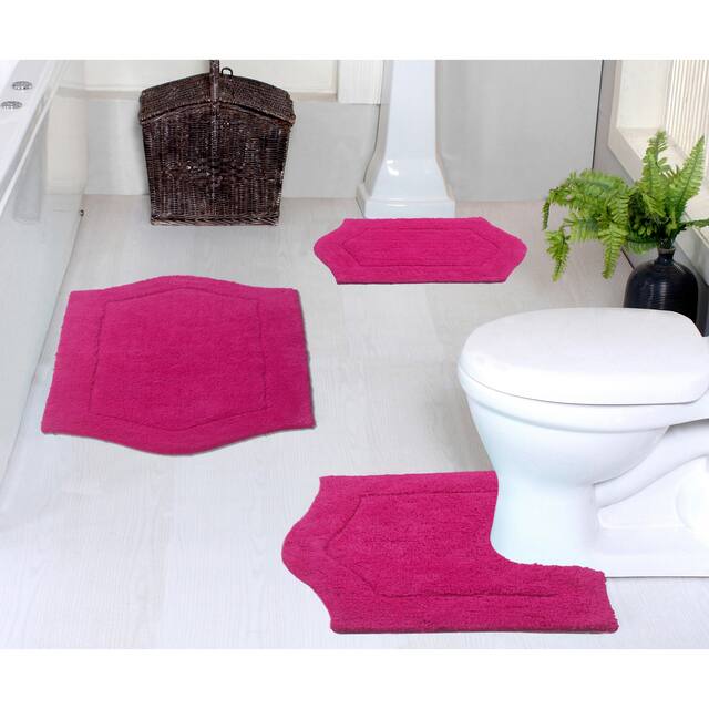 Home Weavers Waterford Collection Genuine Absorbent Cotton 3-Piece Bath Rug Set 17"x24", 21"x34", 20"x20" - Hot Pink