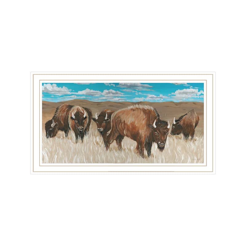 TrendyDecor4U "Bison Herd 1" Framed Print Wall Art - White
