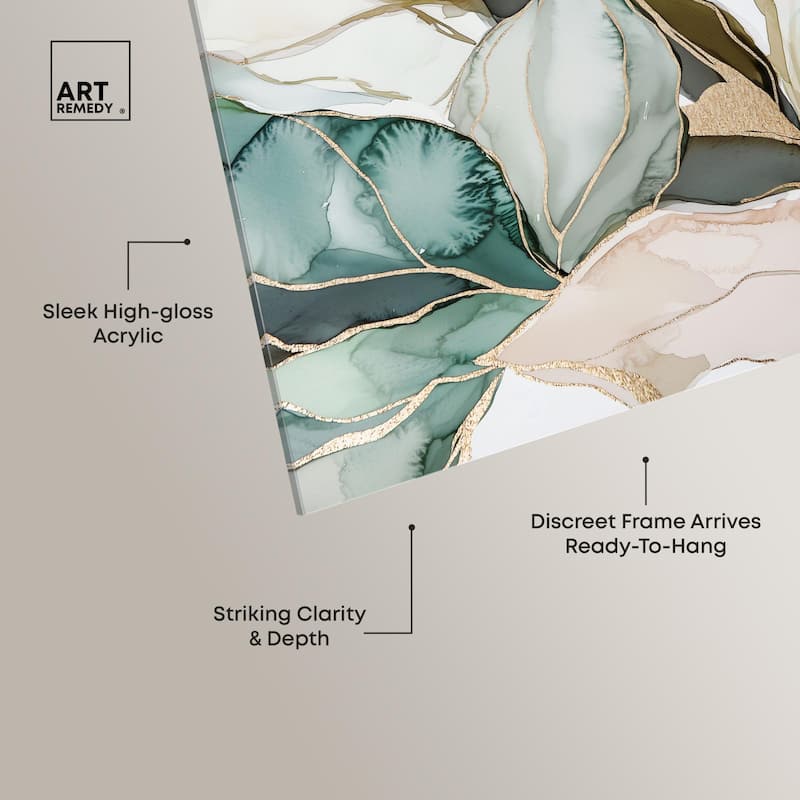 Pastel Leaves with Gold III Acrylic by Art Remedy, Ready to Hang