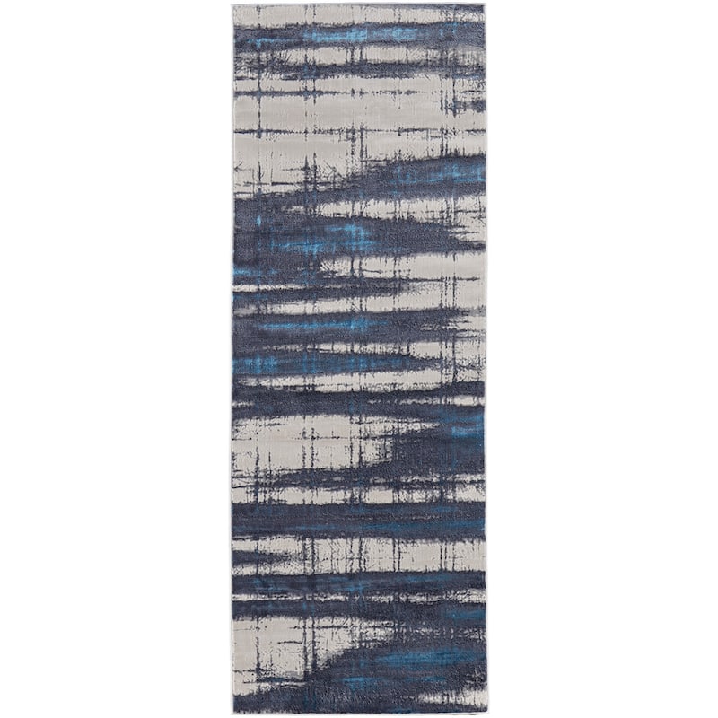 Grand Bazaar Armada Machine Made Abstract Modern Area Rug - 2'10" x 7'10" - Ivory/Blue/Gray