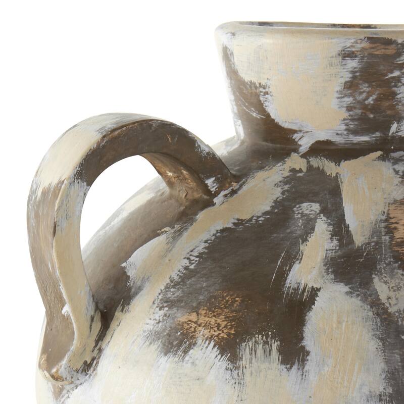 Ceramic Antique Style Pot Decorative Vase with Arched Handles - Cream - Roche River Decor