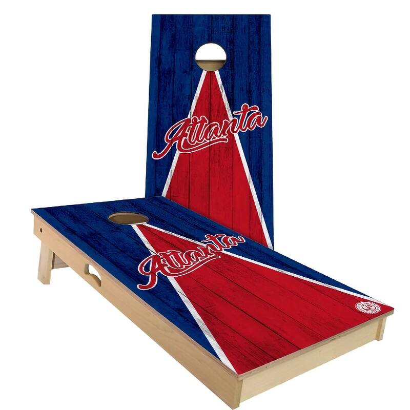 Atlanta Triangle Baseball Outdoor Cornhole Board Set - Backyard 2x4 - Include Hole + Edge Lights