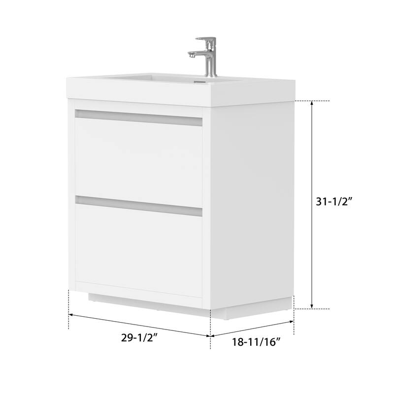 Vanity Art 30-Inch Single Sink Floor-Standing Wall Mounted Bathroom Vanity Set White Stone Top Glossy Finish