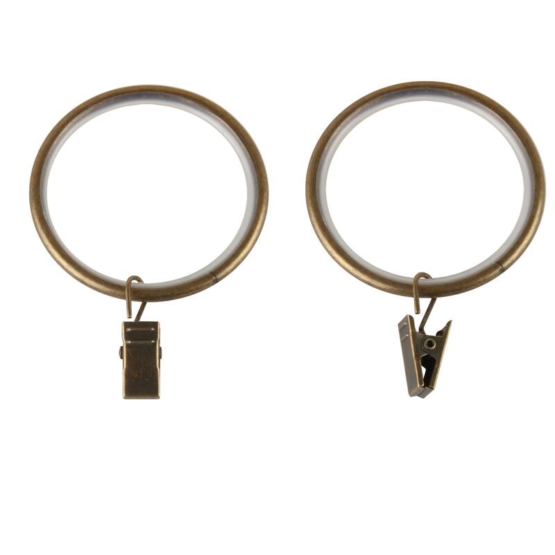 InStyleDesign 1-7/8 inch Noise-Canceling Curtain Rings w/Clip (Set of 10) - Antique Brass