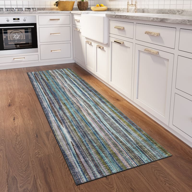 Indoor/Outdoor Waverly Modern Stripes Washable Rug - 2'3" x 7'6" Runner - Plum