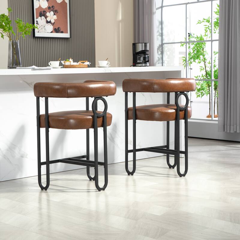 Bar Stools Set of 2, Upholstered Counter Height Stools with Back, Kitchen Island Chairs with Footrest and Metal Frame