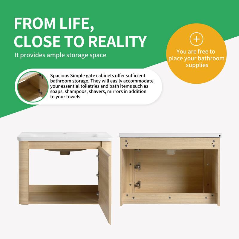 BNK 24''/28''/36''/40''/60''/68'' Bathroom Vanity With Sink, Floating Bathroom Vanity with Soft Close Doors and Shelf