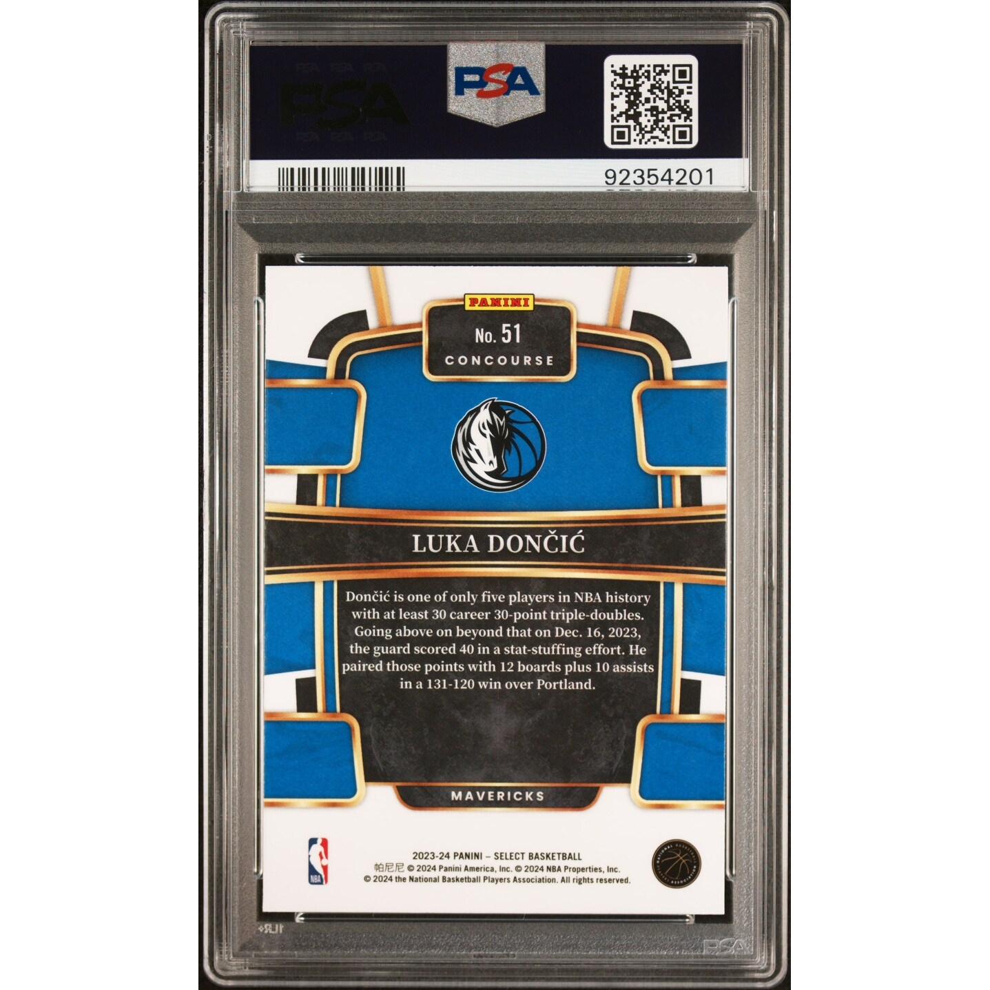 Luka Doncic 2023 Panini Select Blue Basketball Card #51 Graded PSA 