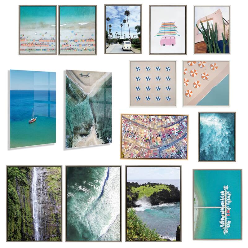Kate and Laurel Sylvie Sea Foam Framed Canvas by Rachel Bolgov