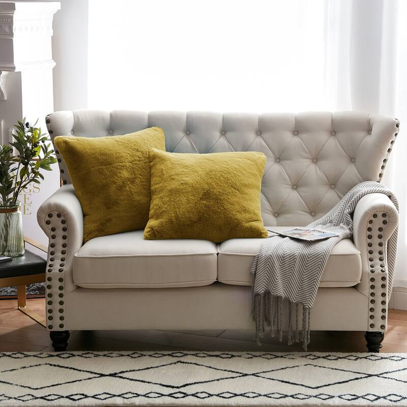Serenta Heavy Fauxfur Pillow Shell 2 PC Set, NO INSERT - 20" x 20" - Lemon Curry