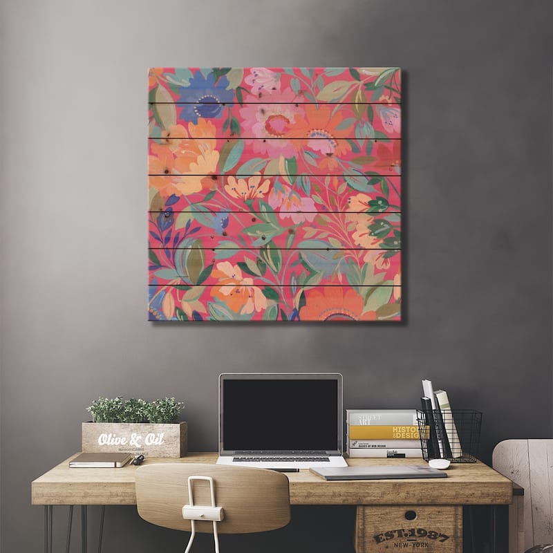 Mexican Garden Print On Wood by Kim Parker - Multi-Color