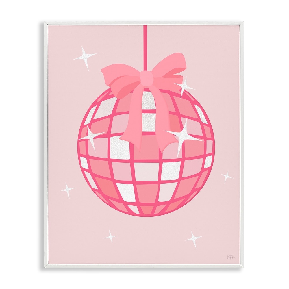 Stupell Pink Disco Ball with Ribbon Framed Giclee Art Design By Natalie Carpentieri