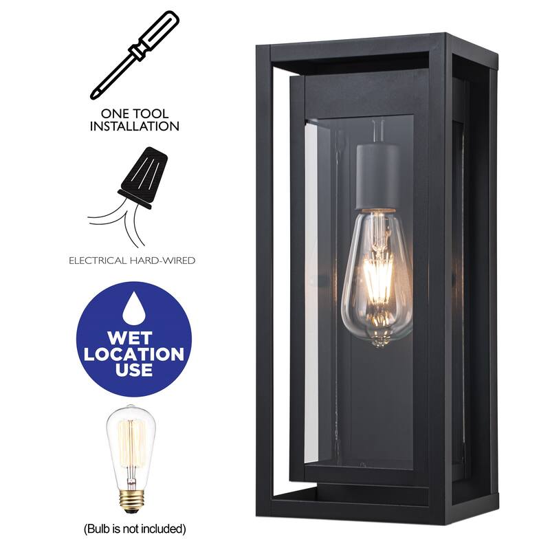 C Cattleya 1-Light Matte Black Outdoor Wall Sconce with Clear Glass Shade