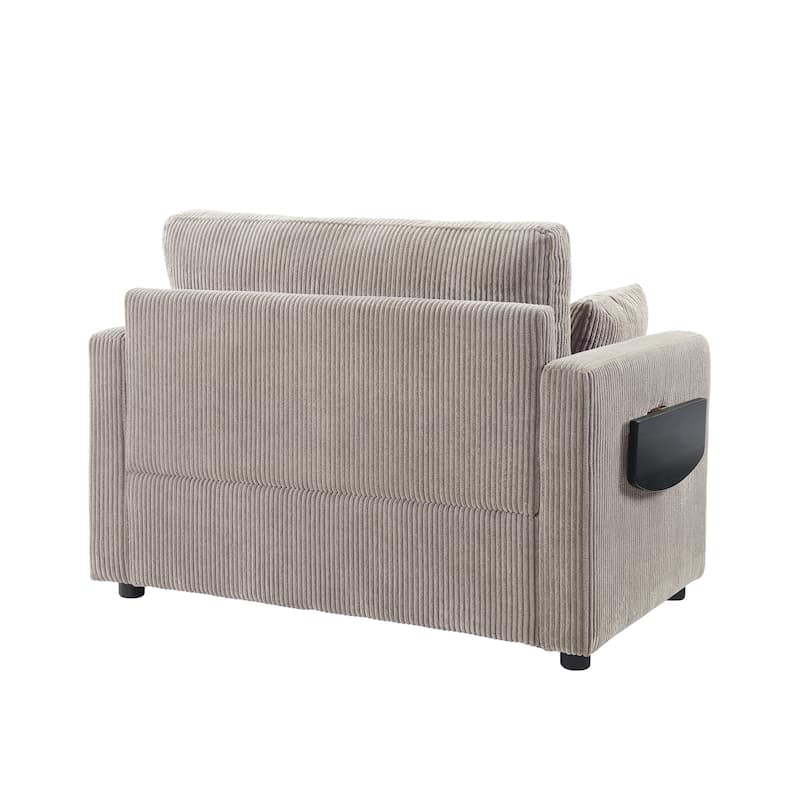 Roomfitters Twin Sofa Bed with Foldable Mattress, Side Table, Storage Pocket and USB Ports for Living Room