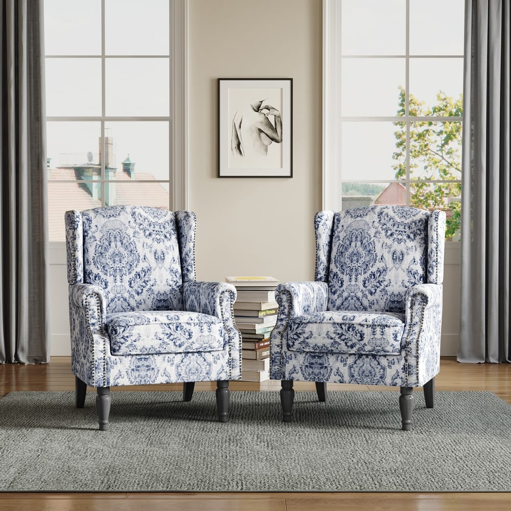Upholstered Nailhead Trim Armchair Wingback Accent Chairs Set of 2