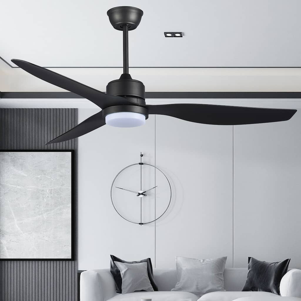 52'' Reversible Ceiling Fan With Remote Control and Dimmable Led Light in Black/Wooden