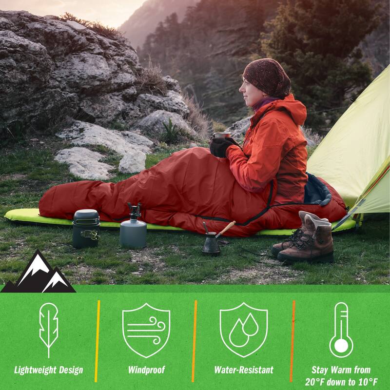 Mummy Sleeping Bag - Cold Weather Sleeping Bag - Waterproof with Drawstring Hood - Camping Equipment by Wakeman Outdoors